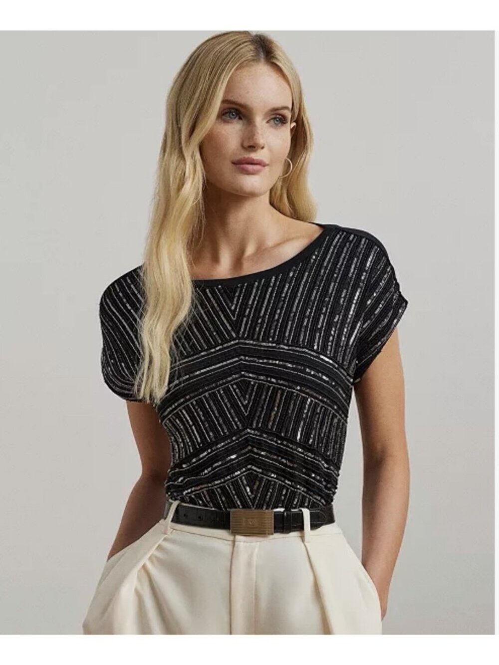 New Sparkly Lauren Ralph Lauren S Black Sequin Art Deco Cocktail Top Embellished
